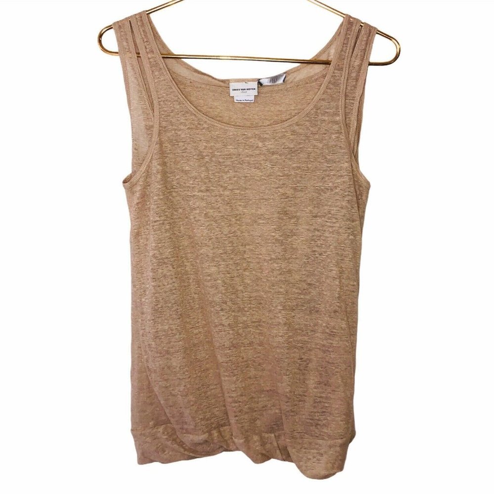 DRIES VAN NOTEN Womens Beige Tan Linen Tank Top